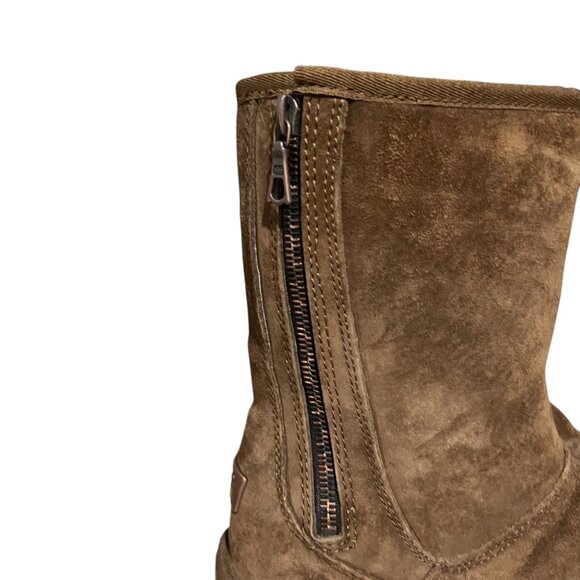 UGG Australia Mayfaire Chestnut Brown Leather & Sheepskin Zip Boots Size 7 - Picture 2 of 8